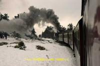 Sonderzug am Bü mit der Brockenstraße am Beginn der Brockenspirale